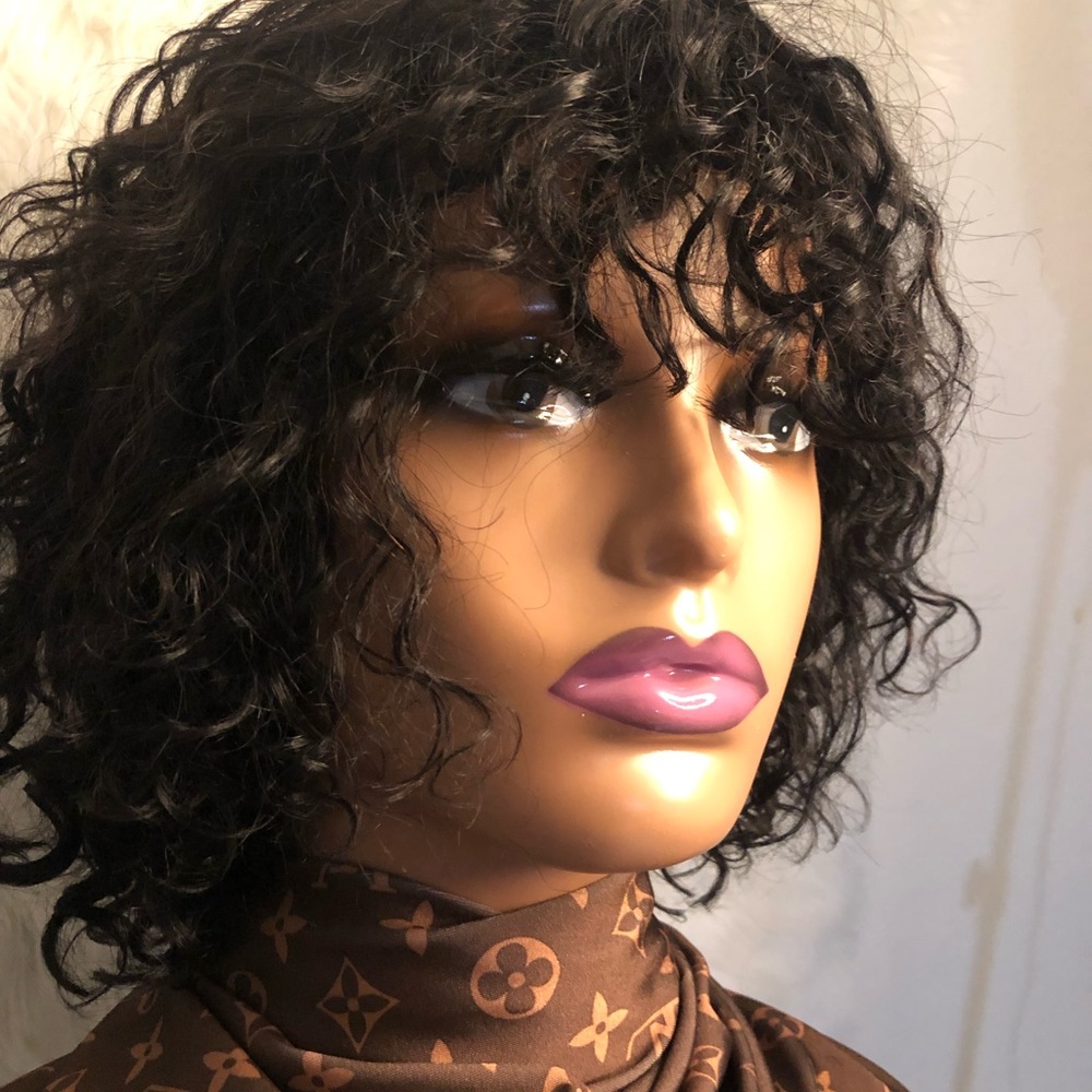 10’Indian curly Glueless Wig 100% Human Hair Wig - Picture 3 of 5
